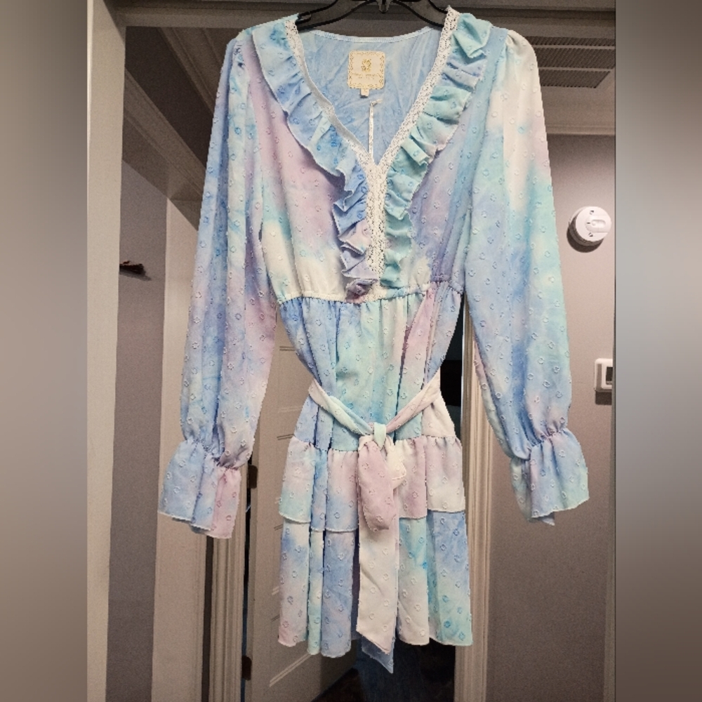 Simply Southern Blue and Purple Tie Dye Long Sleeve Dress New Women's Size XL